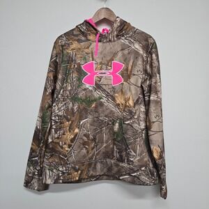Under Armour‎ Realtree Camo Hoodie Womens XL Brown Pink ColdGear Hunting